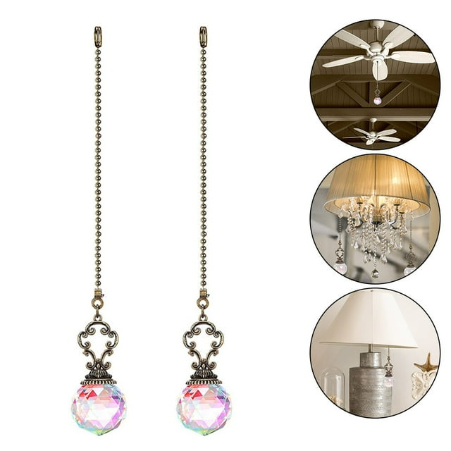2pcs Ceiling Fan Pull Chains Crystal Fan Pull Chain Extension For Ceiling Light Fan