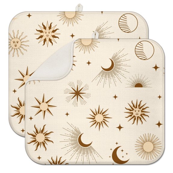 2pcs Celestial Moon Phase Drying Pad Starry Witchy Aesthetic Multipurpose Microfiber Kitchen Mat 16x18 Inches