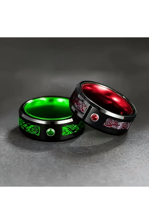 2pcs Celtic Dragon Design Rings Set, 8mm Synthetic Zirconia Inlay, Fashionable 316L Stainless Steel, Unisex Wedding Band, Valentine'S Day, Christmas, Father'S Day Gift,10-2pcs
