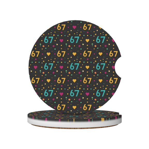 2pcs Ceramic Car Coasters Standard Size With Cork Base And Removal Notch Fits Most Vehicles Truck Suv Boat Coffee Drink Drip Catcher 67 Pattern With Cute Elements