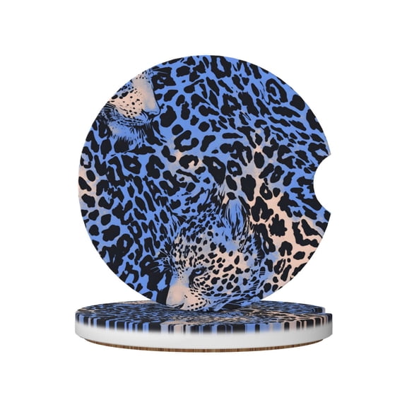 2pcs Ceramic Car Coasters Standard Size With Cork Base And Removal Notch Fits Most Vehicles Truck Suv Boat Coffee Drink Drip Catcher Animal Print Style Aliceblue_4