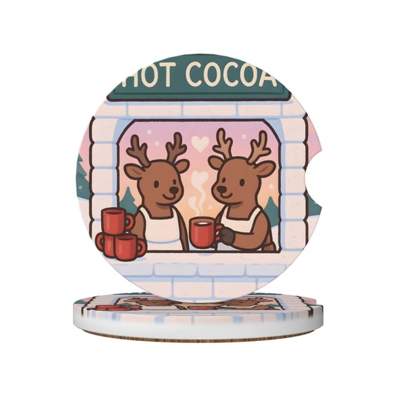 2pcs Ceramic Car Coasters Standard Size With Cork Base And Removal Notch Fits Most Vehicles Truck Suv Boat Coffee Drink Drip Catcher The Elk Drinks Hot Cocoa