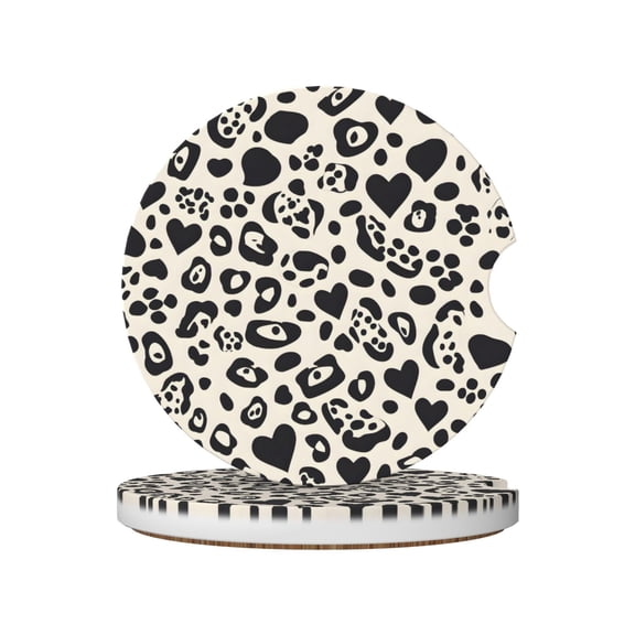 2pcs Ceramic Car Coasters Standard Size With Cork Base And Removal Notch Fits Most Vehicles Truck Suv Boat Coffee Drink Drip Catcher Leopard Print Pattern White And Black_2