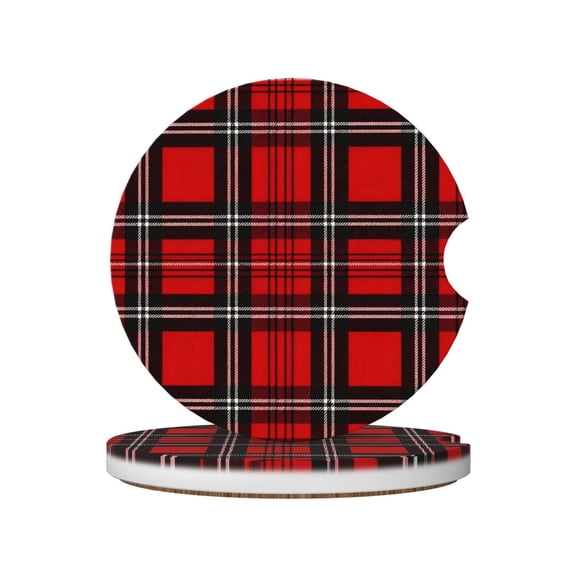 2pcs Ceramic Car Coasters Standard Size With Cork Base And Removal Notch Fits Most Vehicles Truck Suv Boat Coffee Drink Drip Catcher Red And Black Checkered Pattern (2)