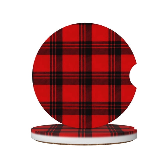 2pcs Ceramic Car Coasters Standard Size With Cork Base And Removal Notch Fits Most Vehicles Truck Suv Boat Coffee Drink Drip Catcher Red And Black Checkered Pattern (5)