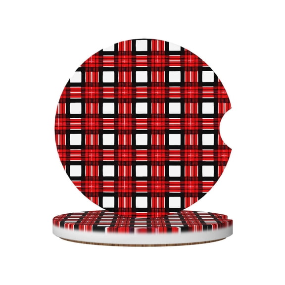 2pcs Ceramic Car Coasters Standard Size With Cork Base And Removal Notch Fits Most Vehicles Truck Suv Boat Coffee Drink Drip Catcher Red And Black Checkered Pattern (7)