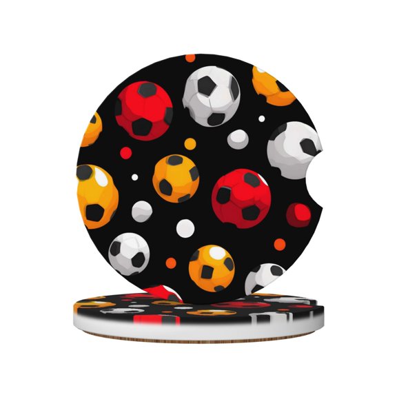 2pcs Ceramic Car Coasters Standard Size With Cork Base And Removal Notch Fits Most Vehicles Truck Suv Boat Coffee Drink Drip Catcher Soccer Balls Sporty Elements