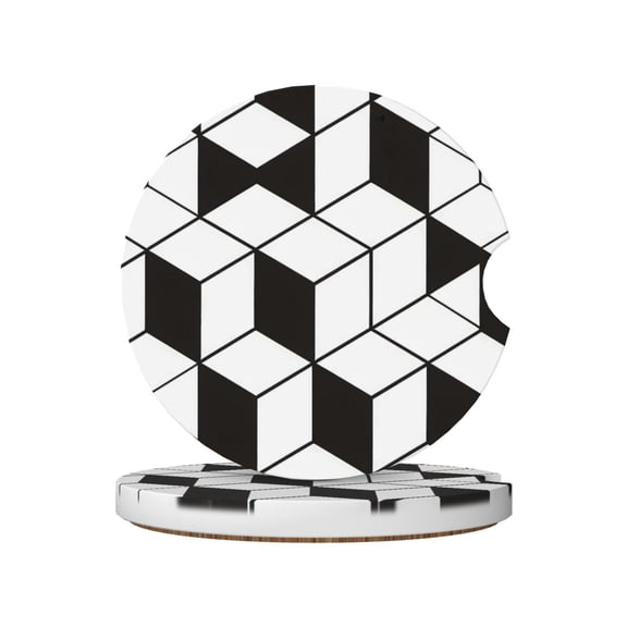 2pcs Ceramic Car Coasters Standard Size With Cork Base And Removal Notch Fits Most Vehicles Truck Suv Boat Coffee Drink Drip Catcher White And Black Checkered Pattern (3)