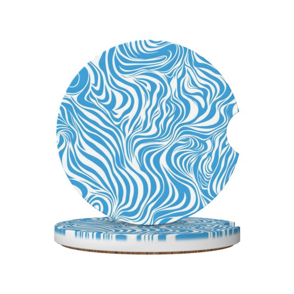 2pcs Ceramic Car Coasters Standard Size With Cork Base And Removal Notch Fits Most Vehicles Truck Suv Boat Coffee Drink Drip Catcher Zebra Print Style Lightblue_1