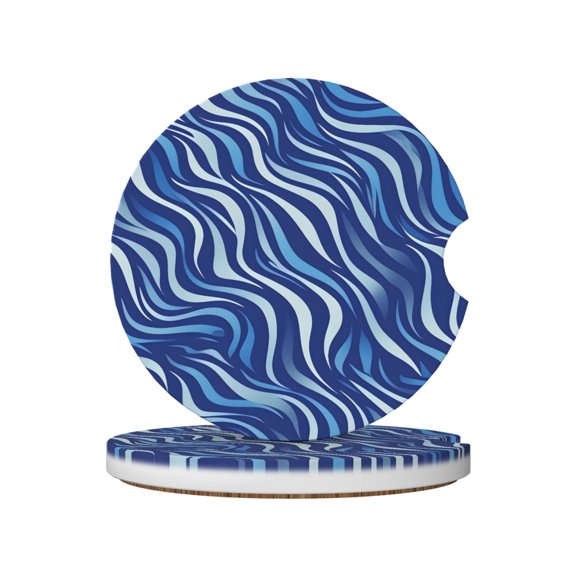 2pcs Ceramic Car Coasters Standard Size With Cork Base And Removal Notch Fits Most Vehicles Truck Suv Boat Coffee Drink Drip Catcher Zebra Print Style Lightblue_3