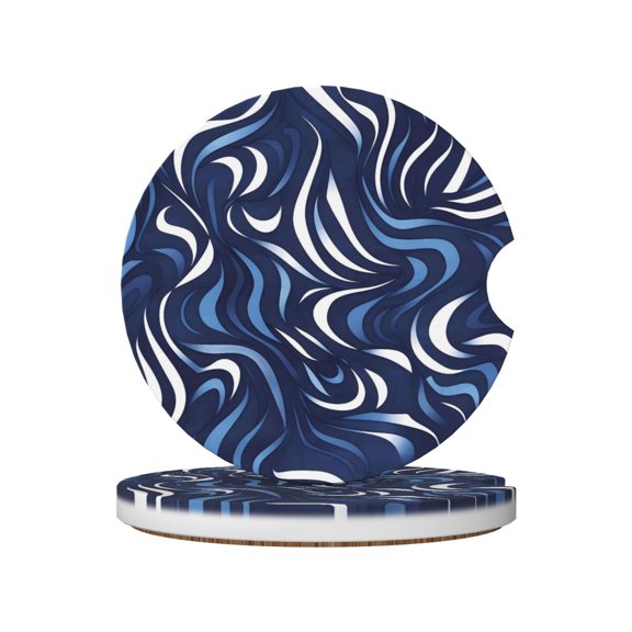 2pcs Ceramic Car Coasters Standard Size With Cork Base And Removal Notch Fits Most Vehicles Truck Suv Boat Coffee Drink Drip Catcher Zebra Print Style Lightblue_4