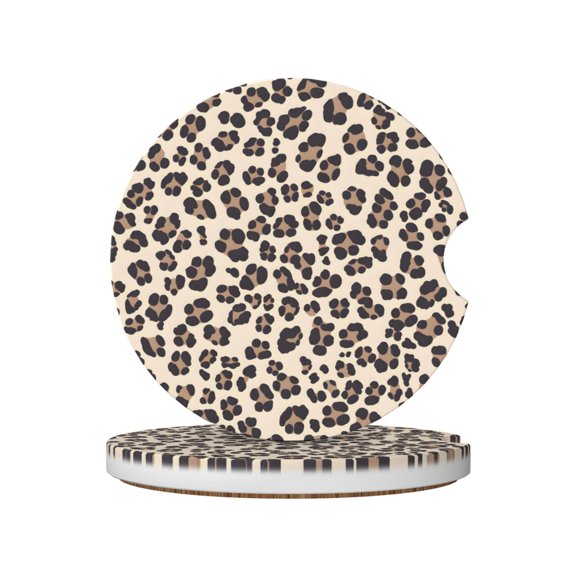2pcs Ceramic Car Coasters Standard Size With Cork Base And Removal Notch Fits Most Vehicles Truck Suv Boat Coffee Drink Drip Catcher Leopard_1