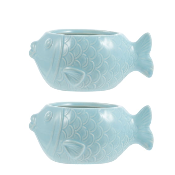 HOOWIFFY Fish Shaped Planter Ceramic 2Pcs for Modern and Simple Design Decor