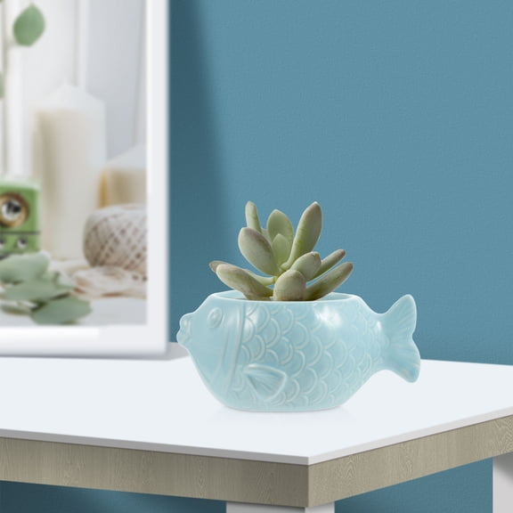 HOOWIFFY Ceramic Fish Shaped Planter Set of 2 for Modern Home Decor, Simple Design Indoor Garden Pots