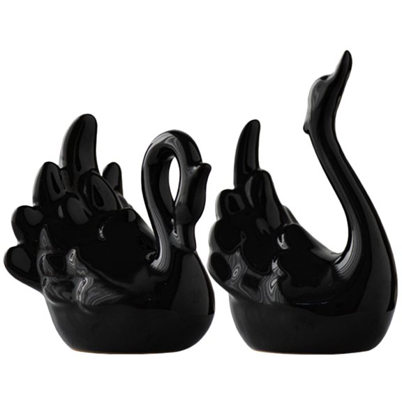 Howooi 2pcs Ceramic Swan Statue Desktop Swan Sculpture Decor Swan Table Decoration Elegant Swan Figurine
