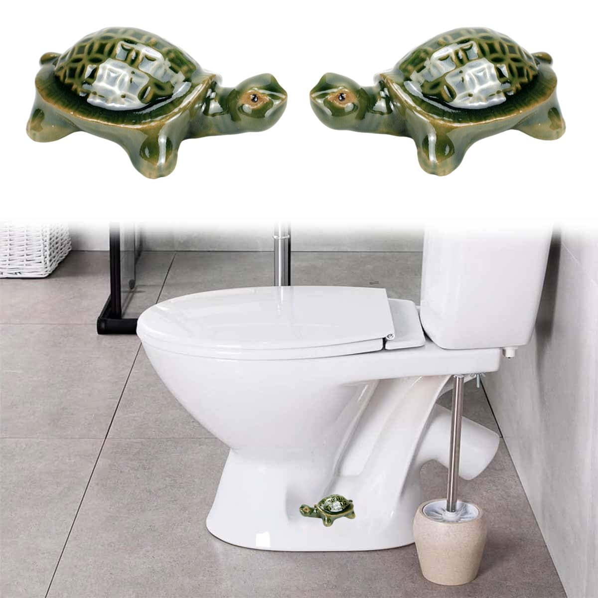 Cute Sea Turtle Toilet Bolt Covers – Ceramic Screw Cap Replacement For Floor-Mounted Toilets, Cartoon Bathroom Decor (Green)
