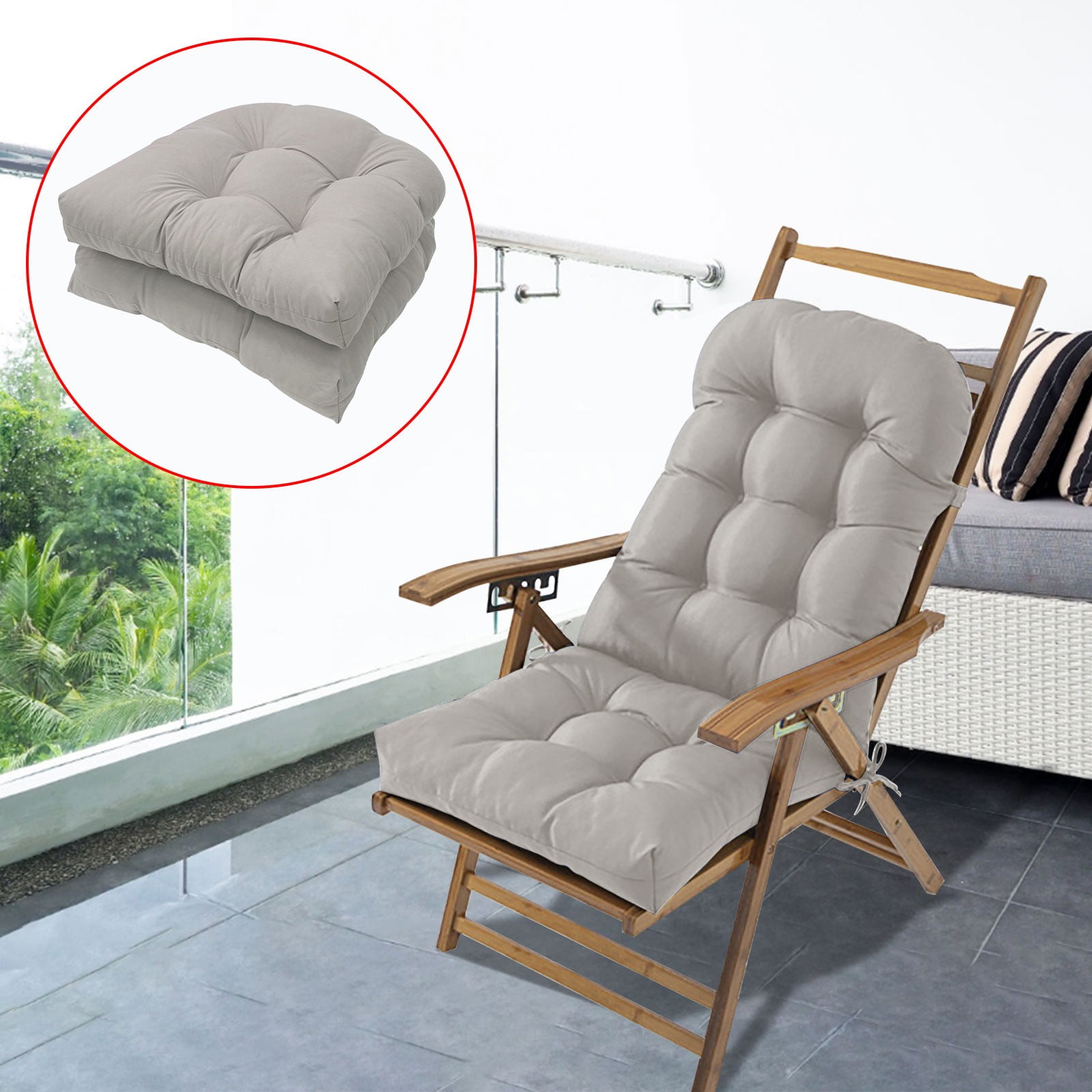 2pcs Chair Cushion,Rocking Chair Cushions,AZXY Waterproof Lounge Chair Cushion,Fade-Resistant Chaise Lounge Cushions for Indoor Outdoor Patio Tatami,Gray
