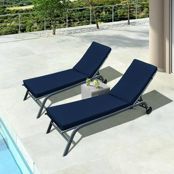 2pcs Chaise Lounge Cushion Replacements, Navy, Fabric, Resistance, Zippered Removable Covers, Fluffy Sponge Filling Outdoor Seat Cushions - Navy Blue, , & Fade , Zipper Covers For Cleaning, High