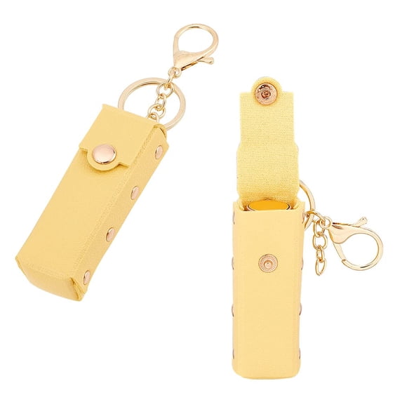 2pcs Chapstick Keychain Holder 15.3cm PU Leather Lipstick Organizer Holder with Keychain Mini Lip Gloss Travel Storage Case Portable Snap-On Lip Balm Sleeves for Women Gift Yellow