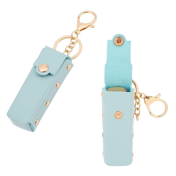 2pcs Chapstick Keychain Holder 6 Inch PU Leather Lipstick Organizer Holder with Keychain Mini Lip Gloss Travel Storage Case Portable Snap-On Lip Balm Sleeves for Women Gift Green Yellow