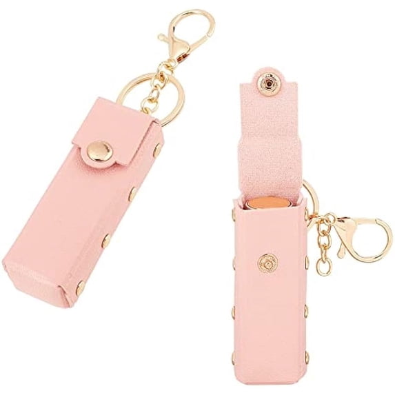2pcs Chapstick Keychain Holder 6 Inch PU Leather Lipstick Organizer Holder with Keychain Mini Lip Balm Travel Storage Case Portable Snap-On Lip Balm Sleeves