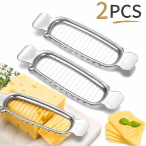 2pcs Cheese Slicer, Stainless Steel Butter Slicer Tool Handheld Cheese Cutter Wire Butter Cutter Single Stick Kitchen Slicing Tool for Fruit Eggs Butter Cheese
