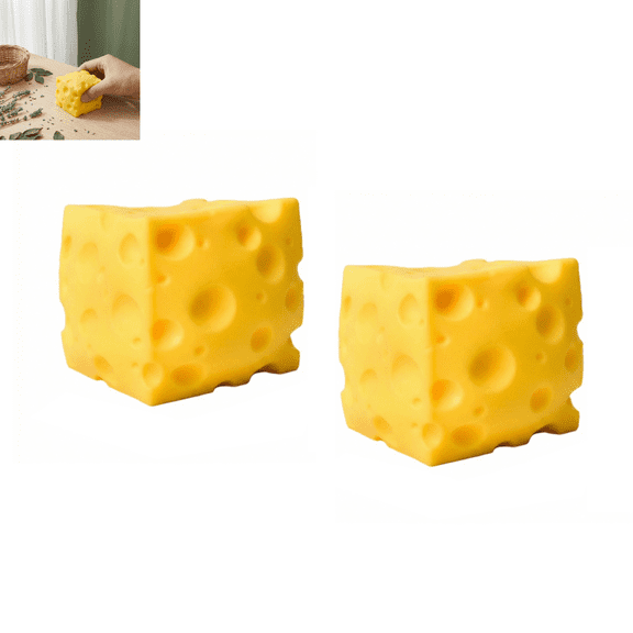 2pcs Cheese Squishies Stress Relief Soft Novelty Toy, Simulation Cheese Food Squeeze Toy, Stress Ball, Gift for Kids & Friends 1.9"