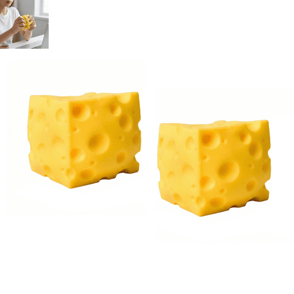 2pcs Cheese Squishy Stress Ball Toys, Cheese Squishies Stress Relief Soft Novelty Toy, Food-themed Fidget Toy, Gift for Kids 1.9"