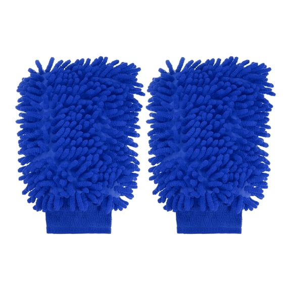 2pcs Premium Chenille Microfiber Car Wash Mitts 9.8" x 7.9" Scratch Free Wash Gloves Absorbent Double Sided Plush Cleaning Drying Mitts for Car Washing Home Blue