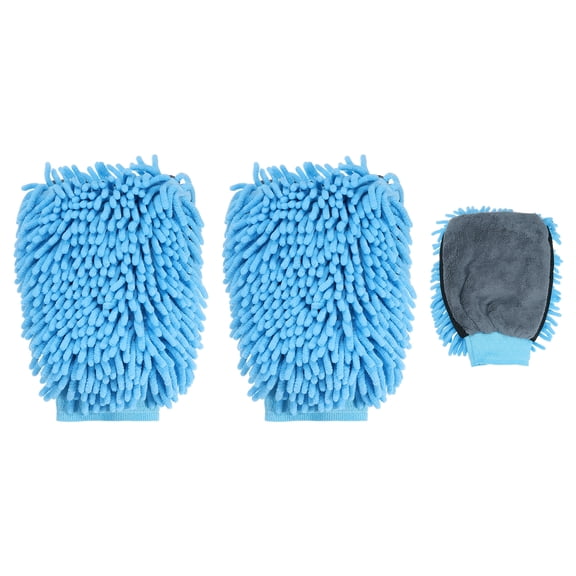2pcs Chenille Microfiber Car Wash Mitts 9.8" x 7.9" Scratch Free Wash Gloves Absorbent Double Sided Plush Cleaning Drying Mitts for Car Washing Home Clean, Light Blue