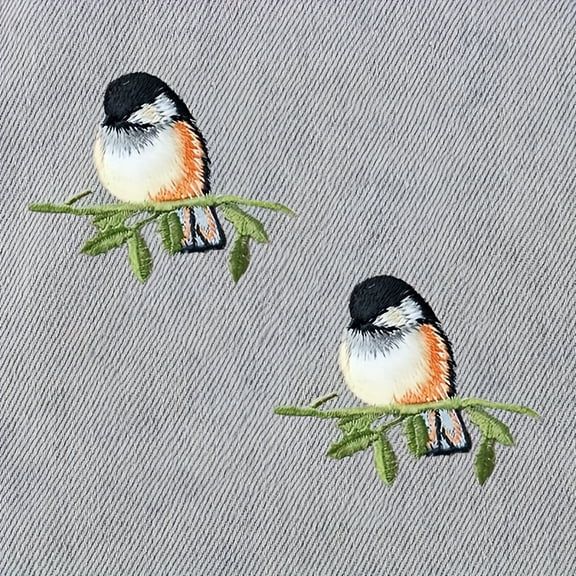 2pcs Chickadee Bird Patch Applique with Branch & Leaves - Vibrant Orange, Green, and Black Badge for Jackets - Stylish Accessory for Clothing, Bags, and Hats, Decorative Patch, Embroidered Patc