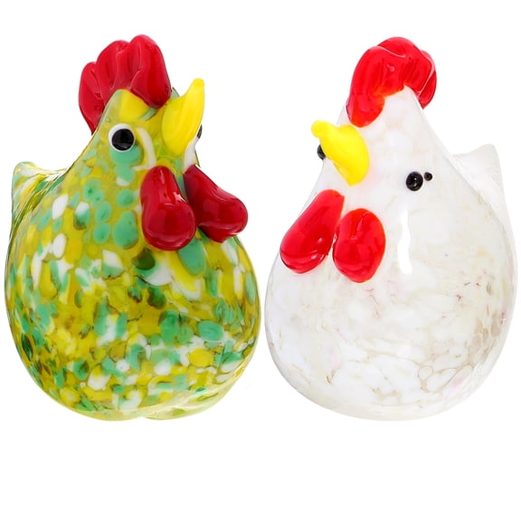 2pcs Chicken Decor Desktop Chicken Statue Decor Glass Chicken Sculpture Home Decor