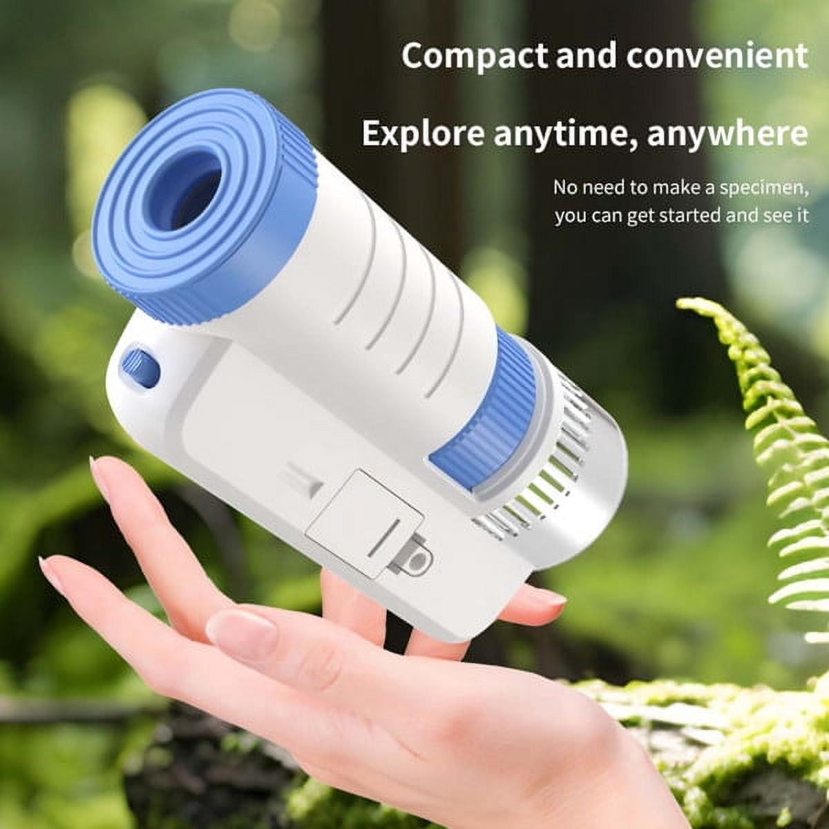 2pcs Children's handheld microscope Optical HD portable microscope, microscope with LED light, biological education science experiment toy gift.(blue)