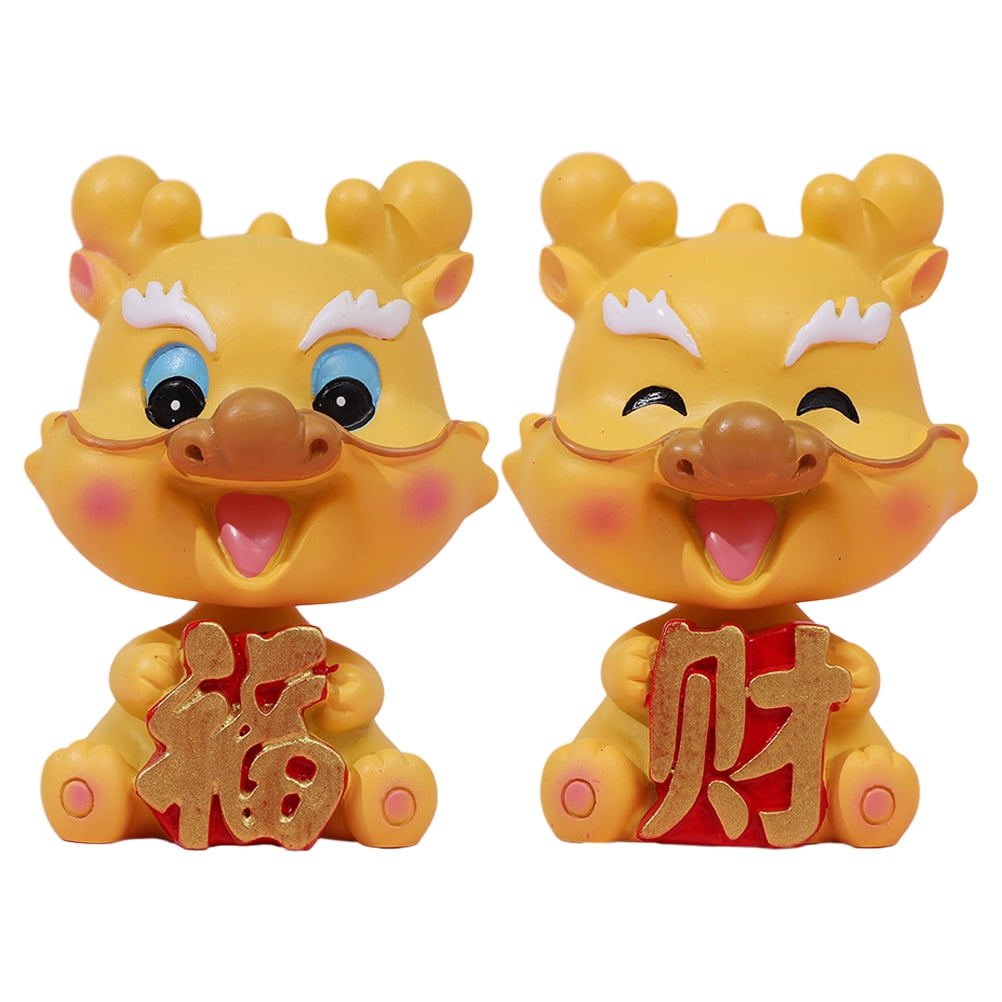 2pcs Chinese Dragon Figurine Cartoon Small Zodiac Decoration Head Shaking Dragon Adorn
