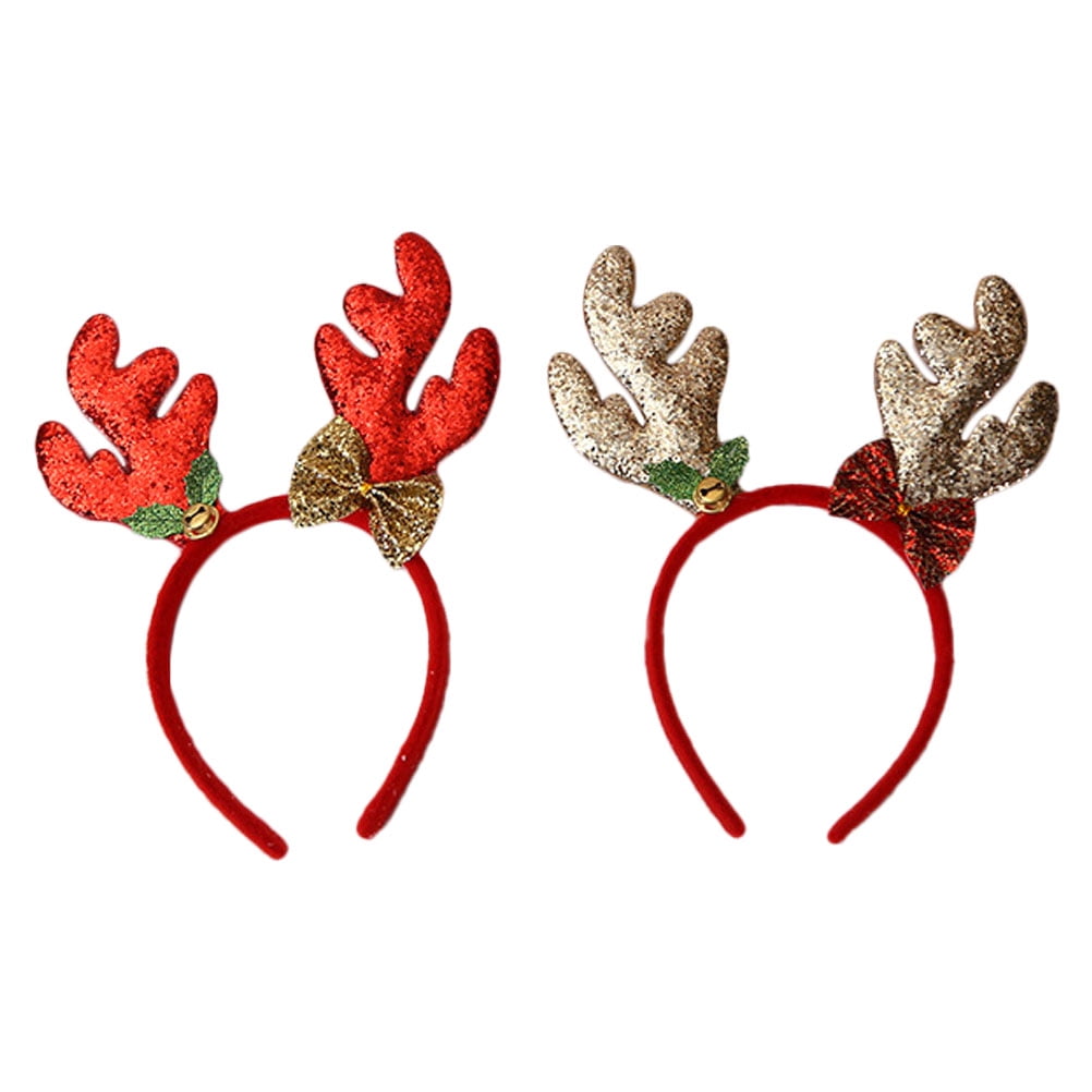 2pcs Christmas Antlers Glitter Headband Antler Hair Headpiece Xmas