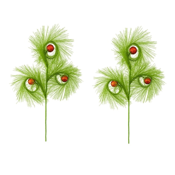 2pcs Christmas Ball Branch Decorations, Foam & Cloth Green Picks for Holiday Tree, Wreath, and Centerpiece Décor