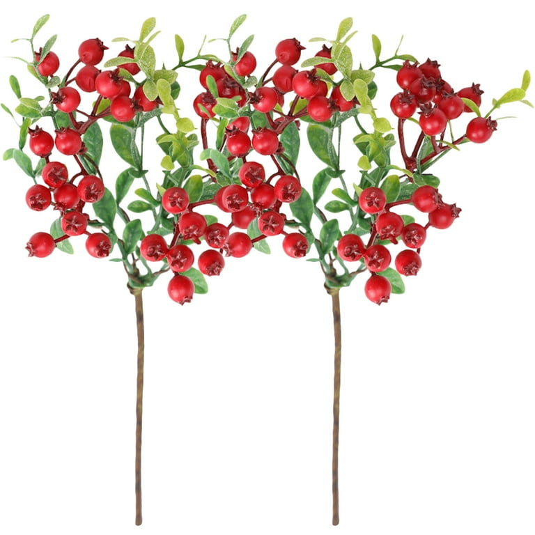 2pcs Christmas Berry Stems Artificial Holly Berries Branches Decoration  (Red)