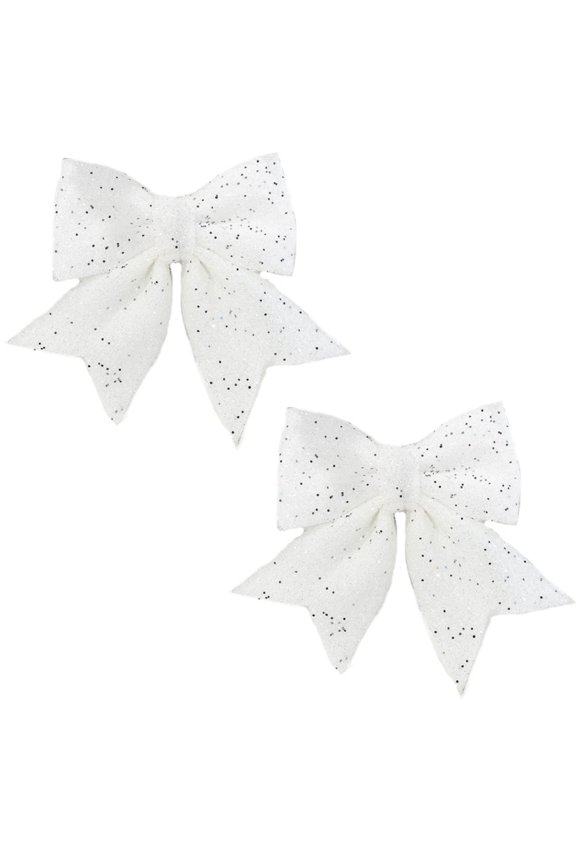 2pcs Christmas Bow, White Wreaths Bows, Christmas Tree Bow Glitter, Sequin Bow Ties, Xmas Decorative Bows for Home Ornament Decoration, Christmas Party