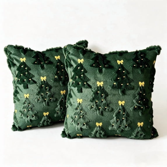 2pcs Christmas Decorative Pillow Covers 18x18 inch,Soft 3D Xmas Tree Plush Jacquard Throw Pillow Cover for Holiday Decor,Square Pillow Cases for Sofa Couch Cushion Living Room,C