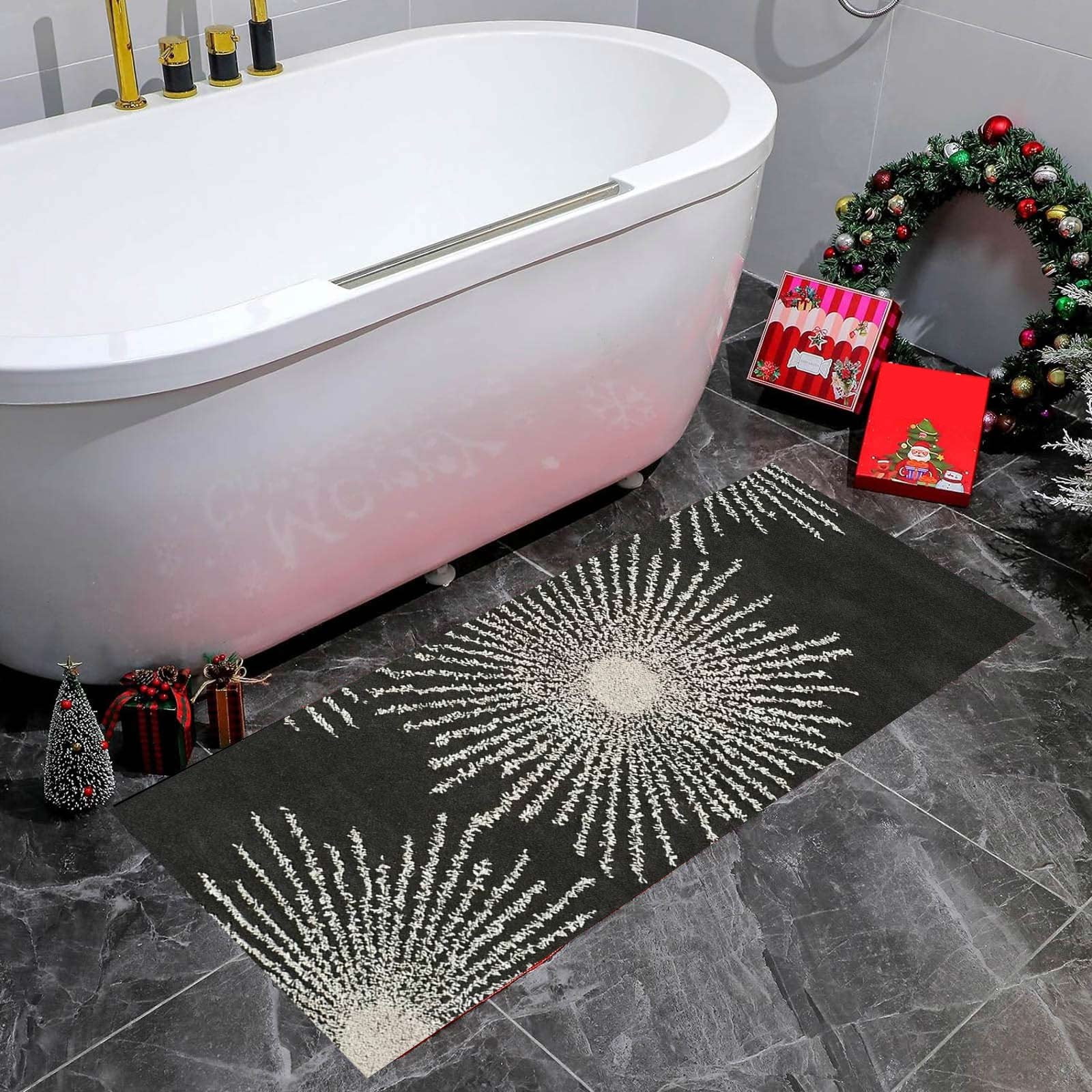 2pcs Christmas Doormat Winter Bath Rug Snowflak Mats Decor Front Door