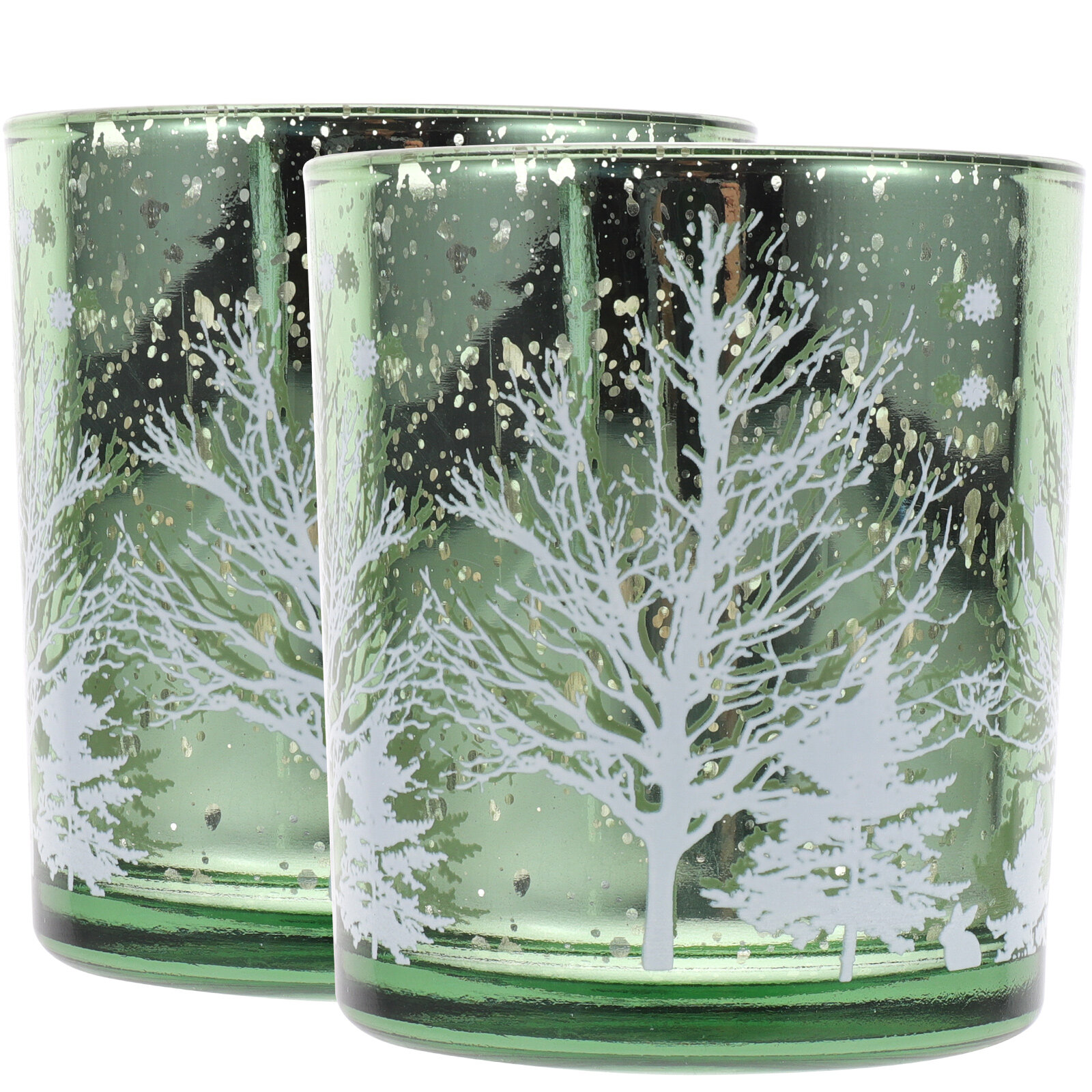 2pcs Christmas Glass Candle Holder Christmas Tree Pattern Tealight