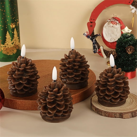 2pcs Pinecone LED Candles - Battery-Operated Flameless Flickering Lights, Easter Christmas Decor for Tree, Mantel, Tabletop & Holiday Party Atmosphere, 4in