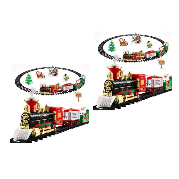 2pcs Christmas Railway Train Set with 47.2" Railway Track & 4 Cars Lights and Sounds Railway,Battery Operated Locomotive Engine Play Set