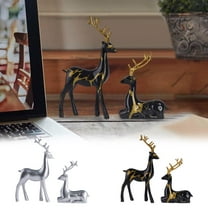 2pcs Christmas Reindeer Figurines Resin Sculpture Holiday Desktop Ornament Festive Home Decoration For Living Room Bedroom Bookshelf Cabinets,Black