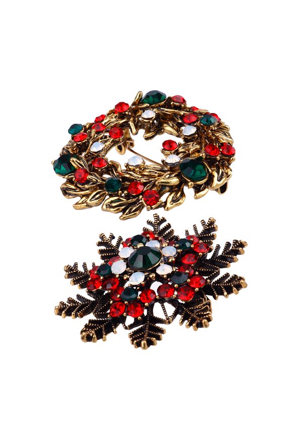 2pcs Christmas Snowflake Brooch Pin Retro Christmas Breastpin Decoration