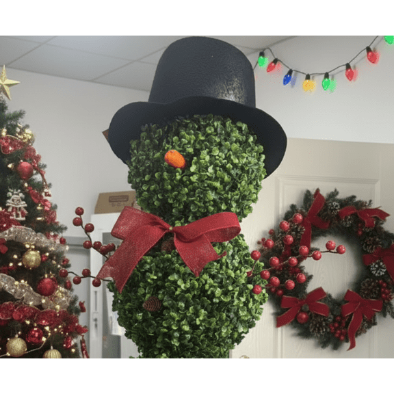 2pcs Christmas Topiary Tree with Santa Hat Topiaries for Indoor Outdoor Home Porch Christmas Decor Artificial Snowman Topiary 31.5"