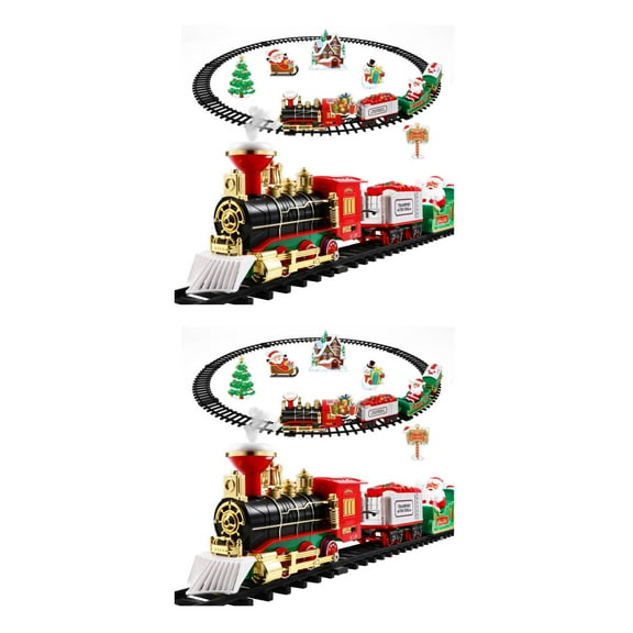 2pcs Christmas Train Set Electric Train Toy with Sound Light Railway Tracks for Kids Gift Under The Christmas Tree