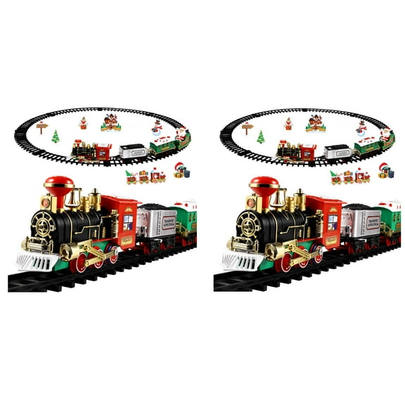 ETEREAUTY Assorted Color Christmas Train Set with Locomotive Santa LED Light and Realistic Sounds 2Pcs