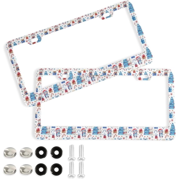 2pcs Christmas Tree Penguins License Plate Frame for Car Accessories Rustproof License Plate Cover with Screws for US Vehicles 12x6 Inch(556) Home Decor
