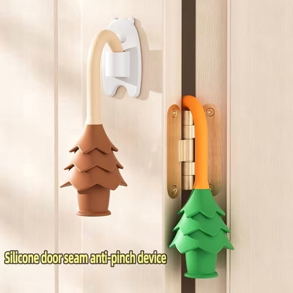 2pcs Christmas Tree Silicone Door Wedge Stops - Safety Door Wedge Stops to Prevent Hand Pinching with Storage Buckles